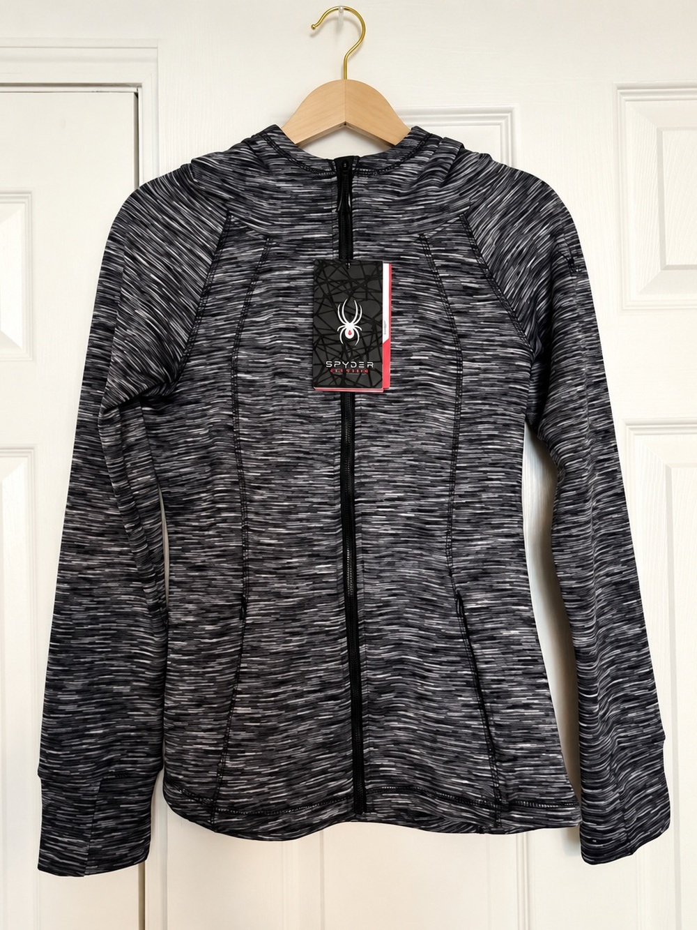 Spyder Active Full Zip Hooded Jacket Black Gray Size M